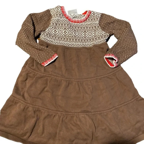 HANNA ANDERSSON EUC GIRLS SWEATER DRESS BROWN WHITE RED TOP BOTTOM SIZE 5 110 - Picture 3 of 5